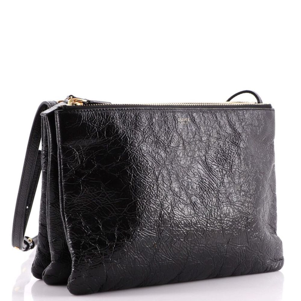 Celine Trio Crossbody Bag Crackled Leather Large Black - Picture 3 of 8